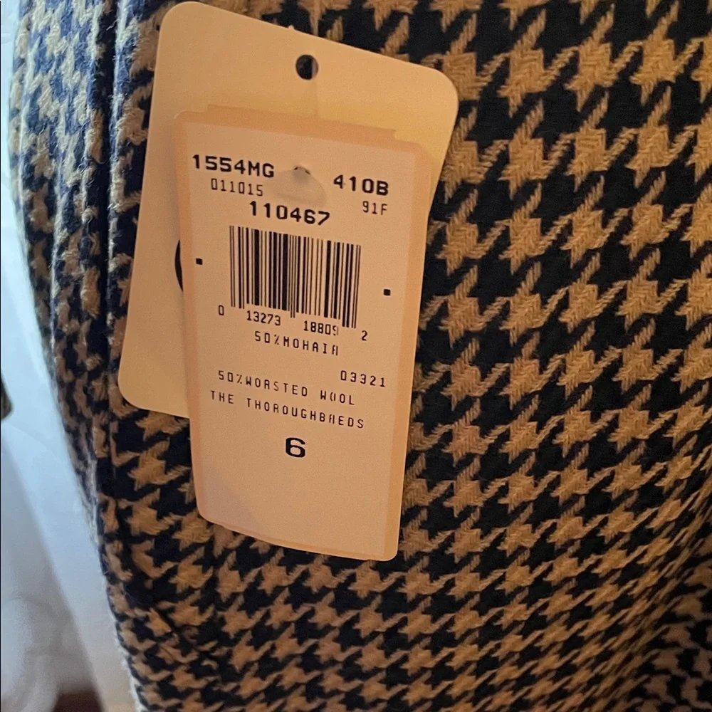 Evan-Picone Thoroughbreds Mohair Wool Houndstooth Skirt Suit Set Tan Black 6 NEW